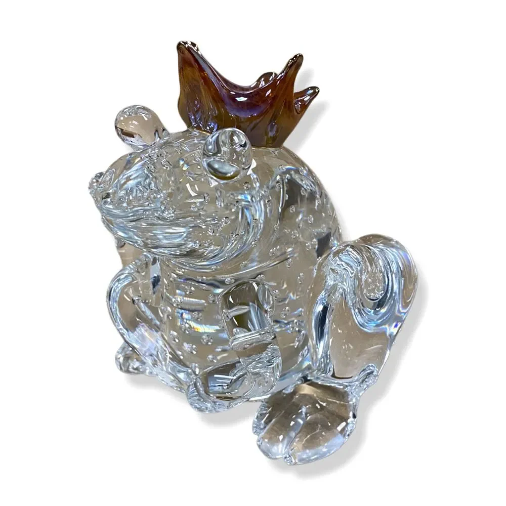 $440 Global Views Clear Handmade Glass Frog Prince Decorative Accent Figurine